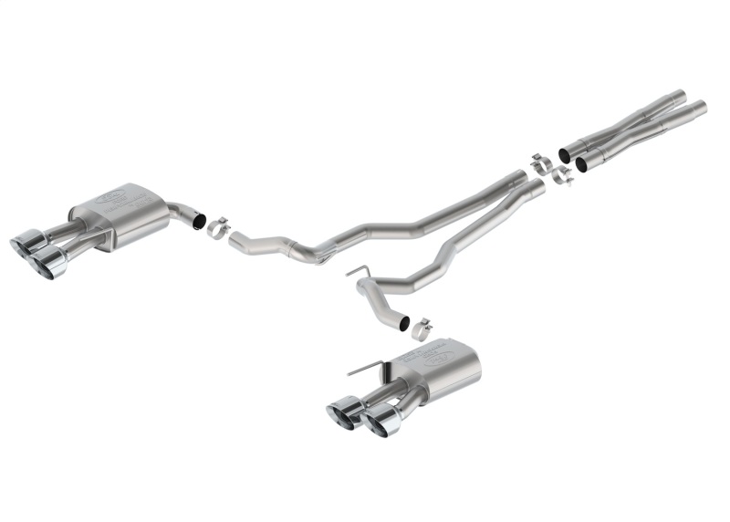 Ford Mustang Performance Exhaust - Ford Racing - Cat-Back, Sport, Non-Active, Chrome Tip, Dark Horse Quad Tip Valance, 5 in. Chrome Plated Stainless Steel Tips - 2024+ Ford Mustang Performance Exhaust - Ford Racing - Cat-Back, Sport, Non-Active, Chrome Tip, Dark Horse Quad Tip Valance, 5 in. Chrome Plated Stainless Steel Tips - 2024+
